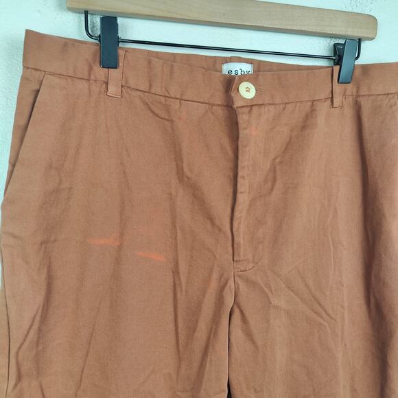 Esby Chino Pants Mens 34 Rust Clay Orange Preppy Slow Fashion Minimalist FLAW - Picture 3 of 12